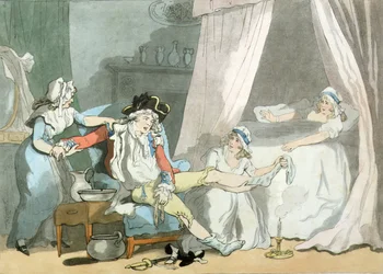 Vier Uhr in der Stadt, veröffentlicht 1788 (farbige Radierung mit Aquatinta)